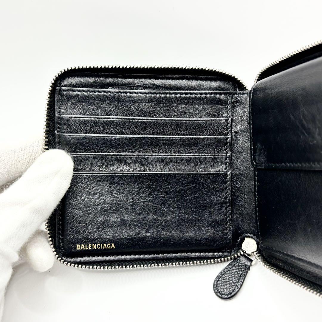 ✨希少✨BALENCIAGA 二つ折り財布　ラウンドファスナー　レザー　ブラック