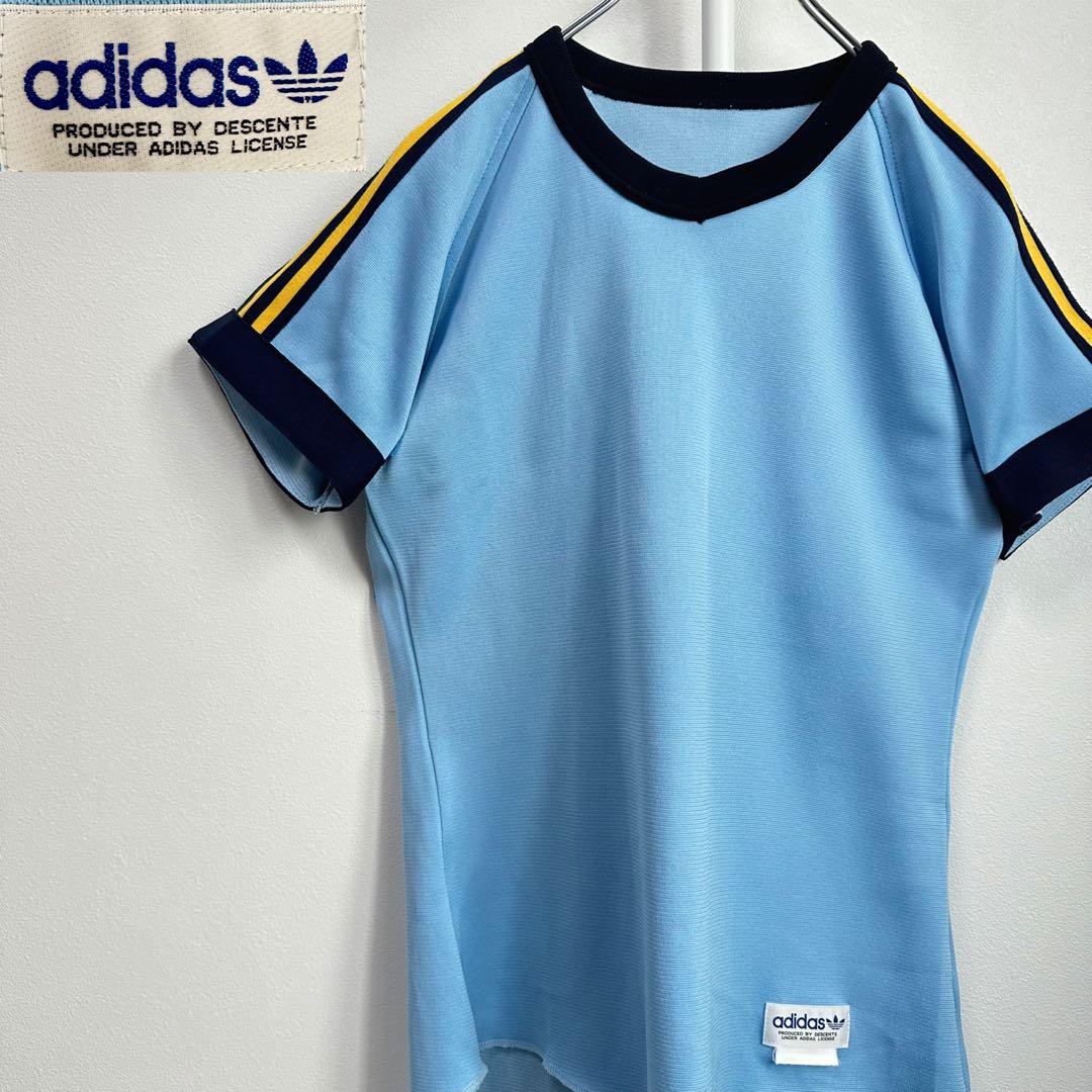 売り値下 【神希少】70s〜80s adidas ジャージ素材 リンガーネックT