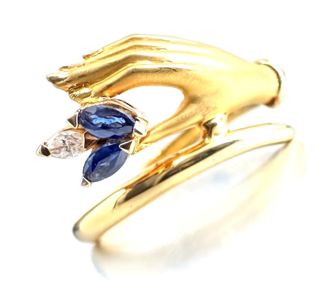 カレライカレラ 幸せの手 K18 YG ダイヤ サファイア ハンド リングCARRERAY CARRERA