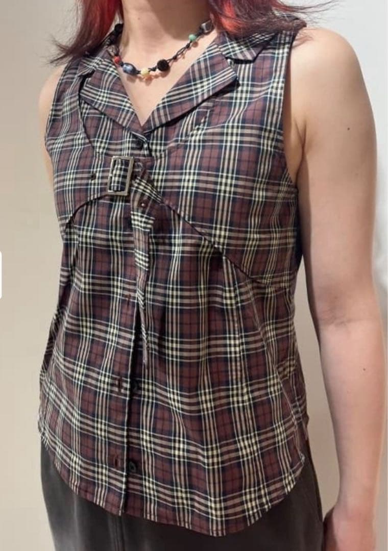 Ray BEAMS チェック ベルテッド ノースリーブ トップス￥10,450