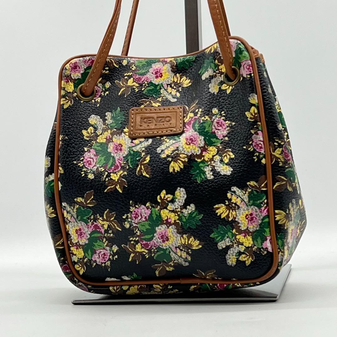 【美品】KENZO ミニバッグ ハンドバッグ ポーチ 花柄 ブラック