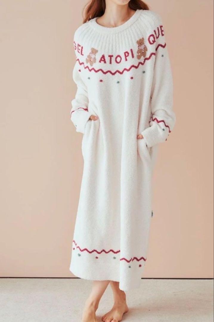 新品テディベア刺繍付きホワイトルームウェア レディース 新品テディベア刺繍付きホワイトルームウェア レディース