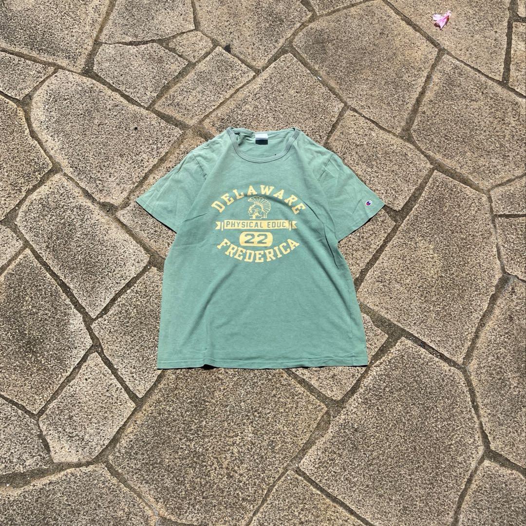 90s Champion Tシャツ　カレッジロゴプリント　ミントグリーン　XL