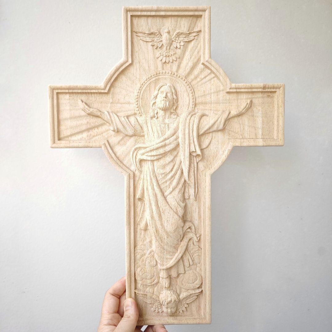 美品 木製 イエス・キリスト 彫刻 十字架 29‪✕‬39.6cm