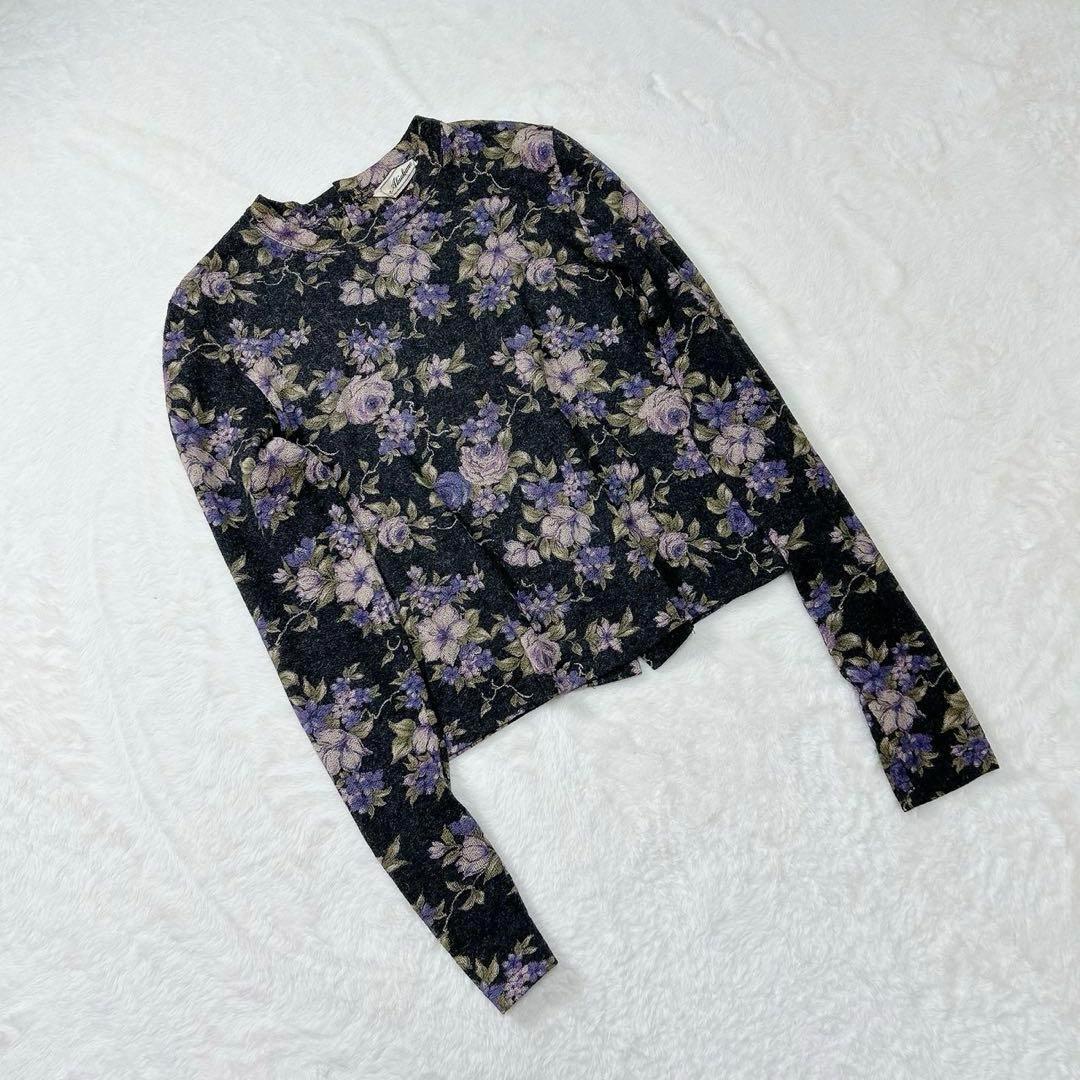 美品✨【さえら/アキアカネ】花柄ブラウス シャツ ノーカラー