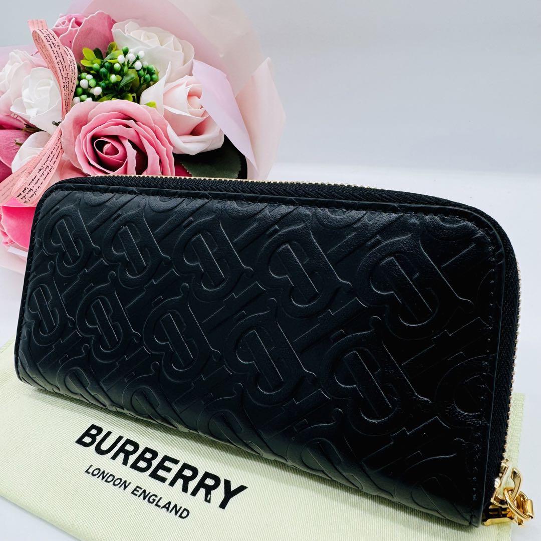 今ならほぼ即納！ TBロゴ BURBERRY 美品 長財布 302 ブラック ラウンドジップ 小物