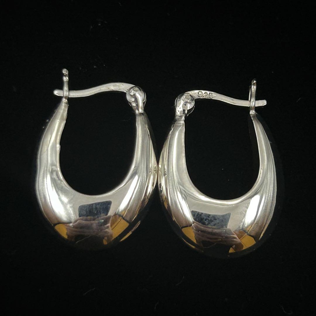 シルバー925 Silver オーバルフープピアス/軽研磨仕上/両耳/イヤリング