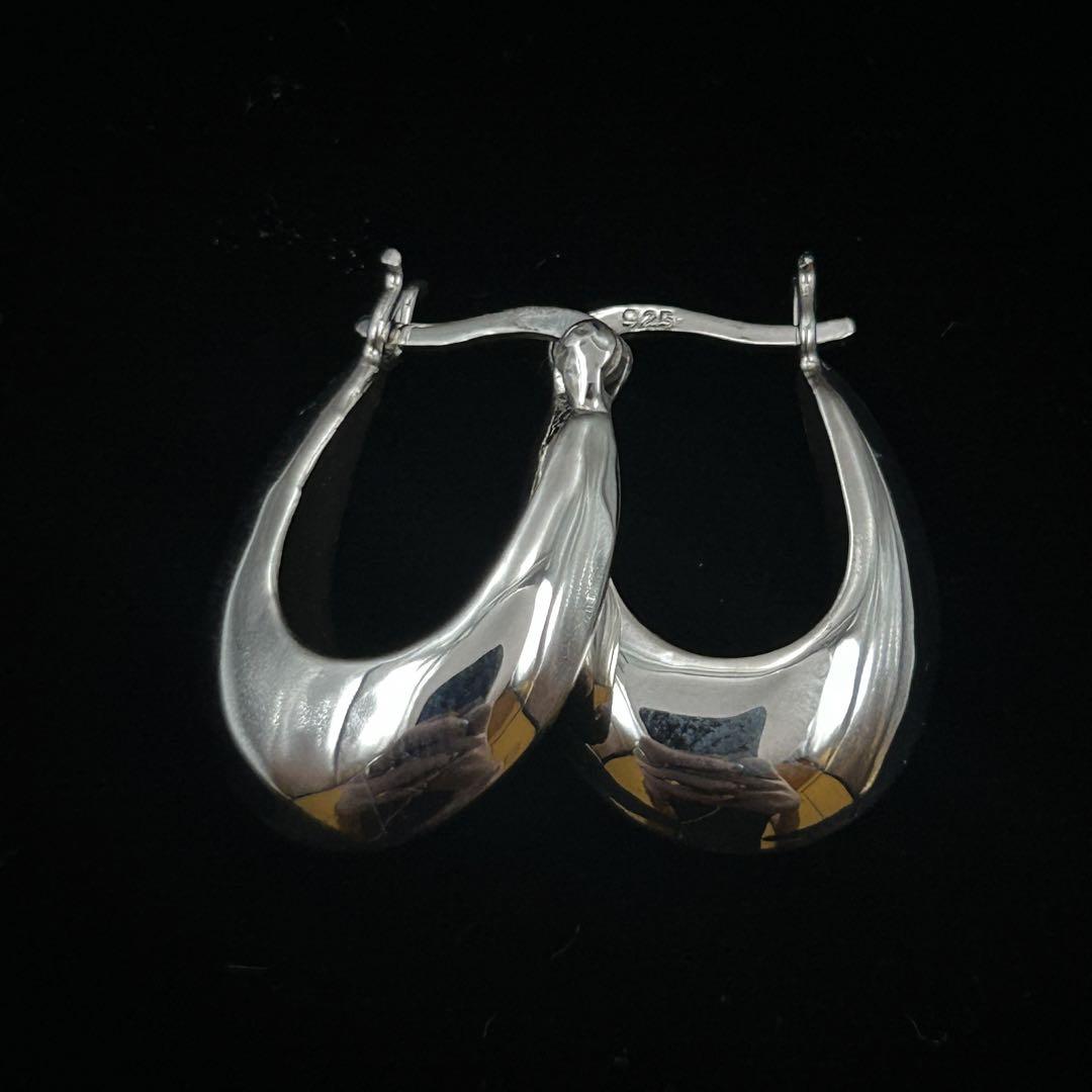 シルバー925 Silver オーバルフープピアス/軽研磨仕上/両耳/イヤリング