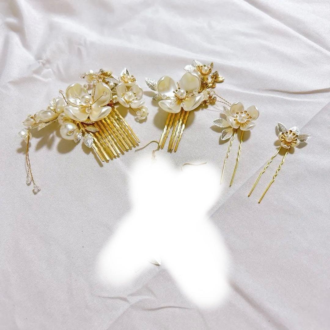 髪飾り ヘアアクセサリー パール フラワーデザイン 和装用 5点セット