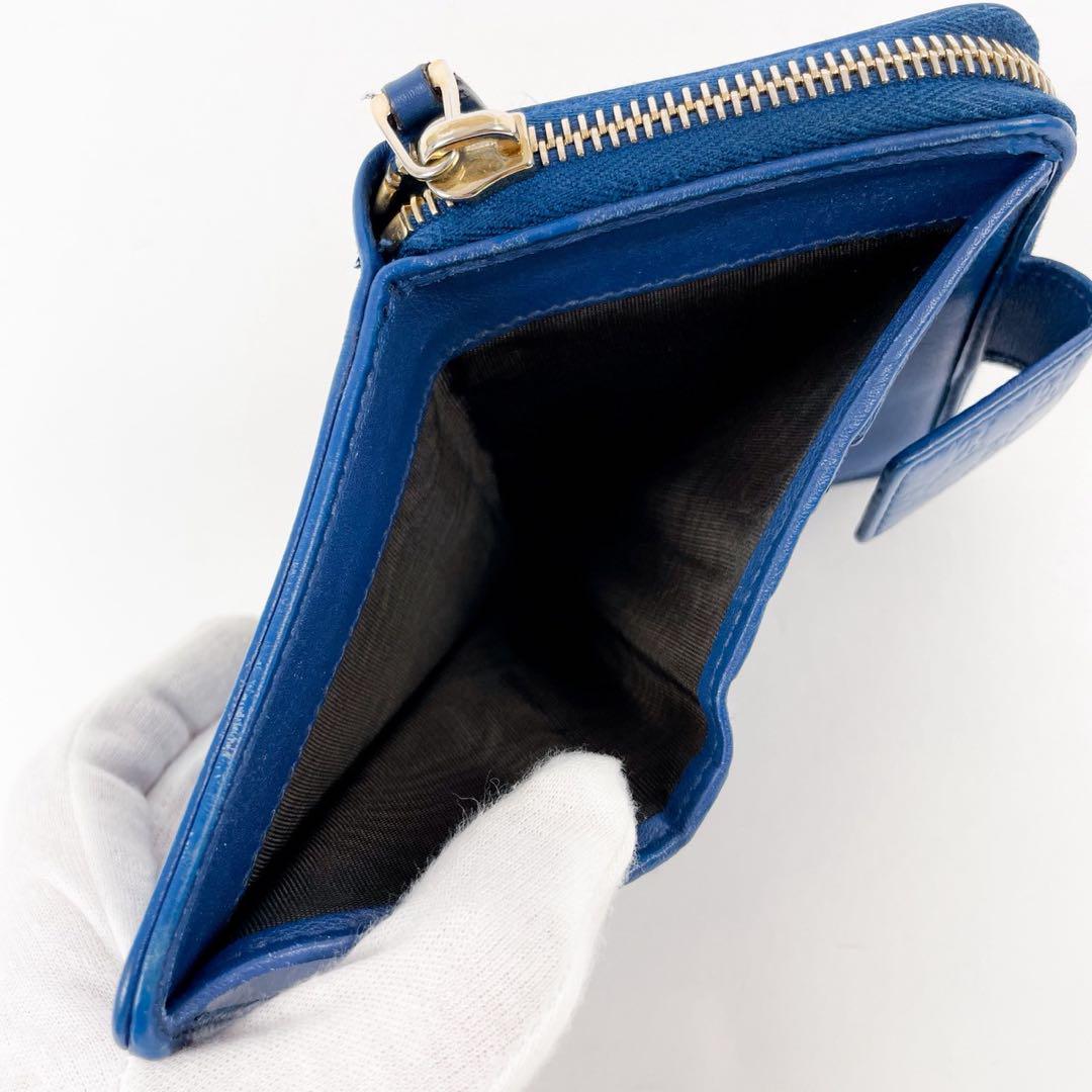 美品◆現行 GUCCI 二つ折り 財布 GGシマ ブルー コンパクトウォレット