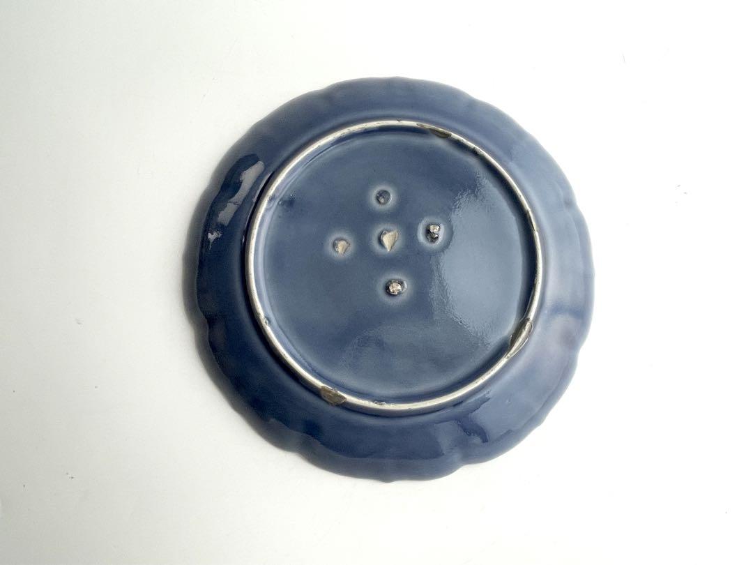 骨董　アンティーク　古伊万里　瑠璃　輪花皿　七寸皿　瑠璃釉　輪花縁 骨董 アンティーク 古伊万里 瑠璃 輪花皿 七寸皿 瑠璃釉 輪花縁