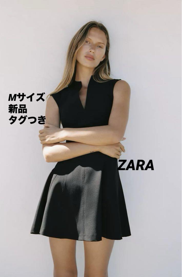 【完売品】ZARA ノースリーブクレープミニワンピース M 新品タグつき　黒