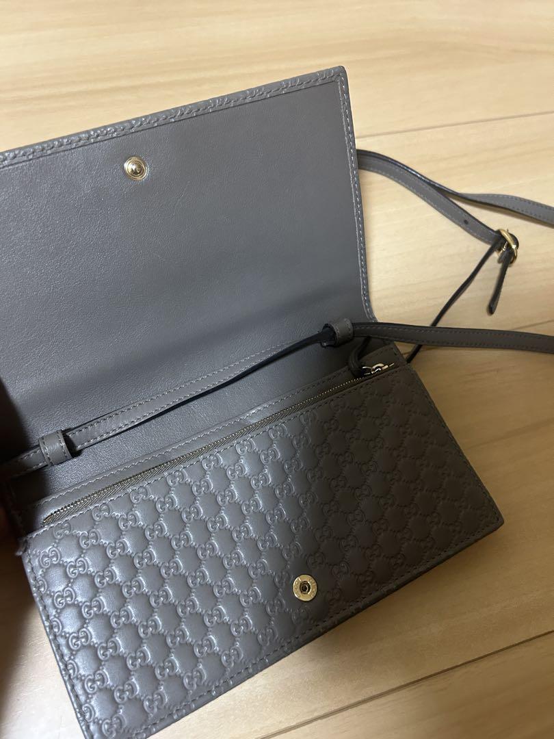 GUCCI グレー 型押しロゴ チェーンウォレット　ショルダーバッグ