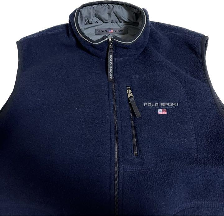 90s USA製 Polo sports リバーシブルベスト ナイロン フリース