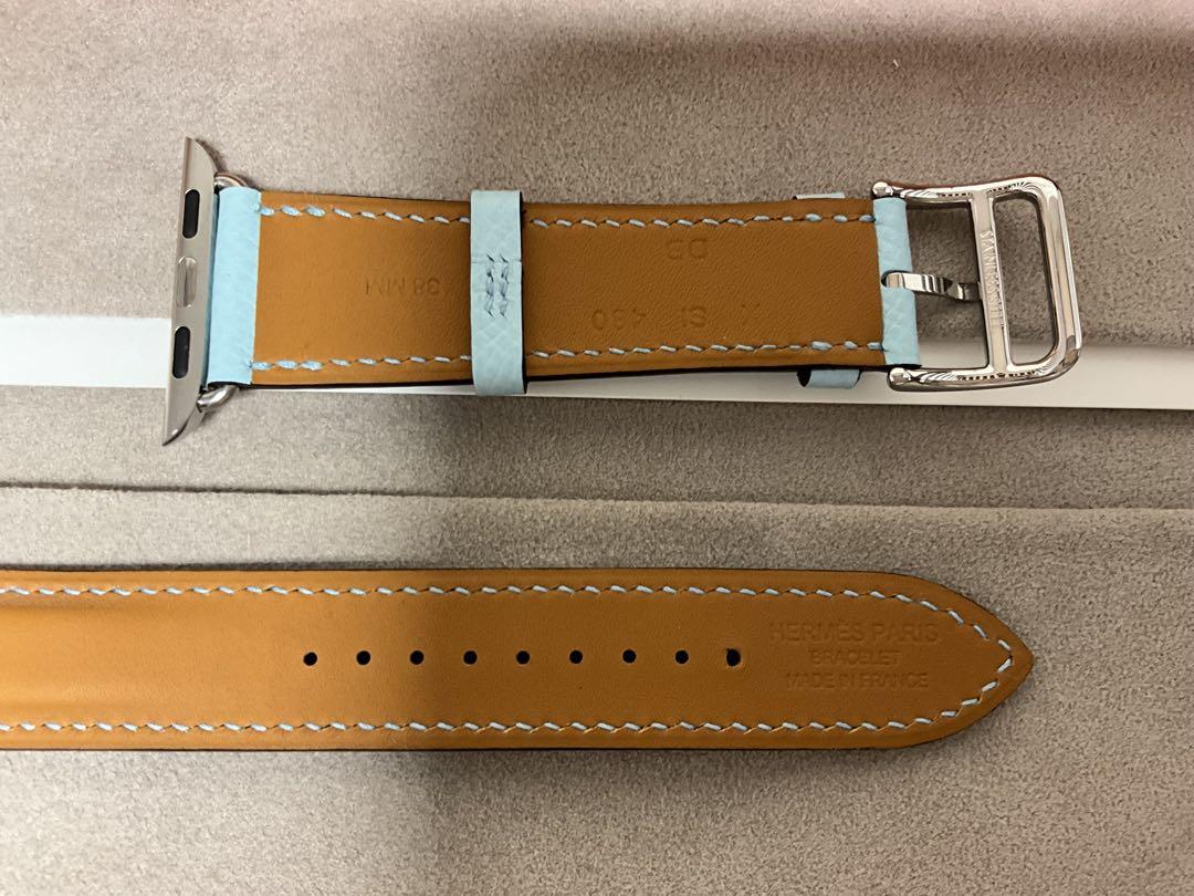 【送料込】 アップルウォッチ 未使用品 水色 38mm レザーベルト Hermes 時計