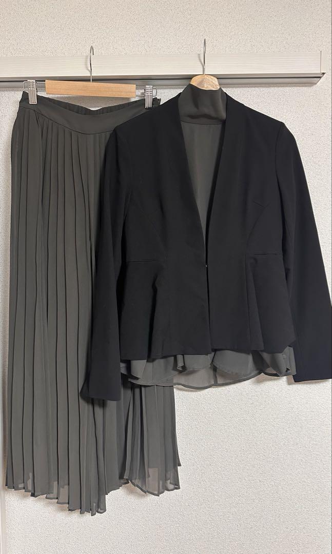 ペプラムジャケット＆トップス＆シフォンワイドパンツ3点セットアップ フォーマル