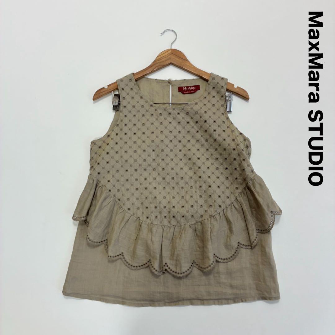 【別倉庫からの配送】 MaxMara STUDIOマックスマーラ☆スカラップコットンレースプル トップス