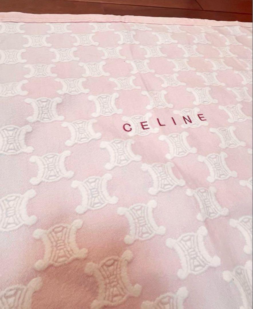 未使用CELINE セリーヌ 綿毛布 ピンク ブランケット ロゴ入り