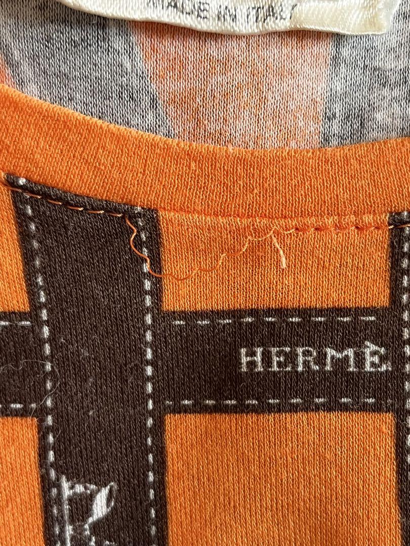 希少柄 エルメス Tシャツ リボン柄 オレンジ色 HERMES エルメス Tシャツ リボン柄 オレンジ M - メルカリ