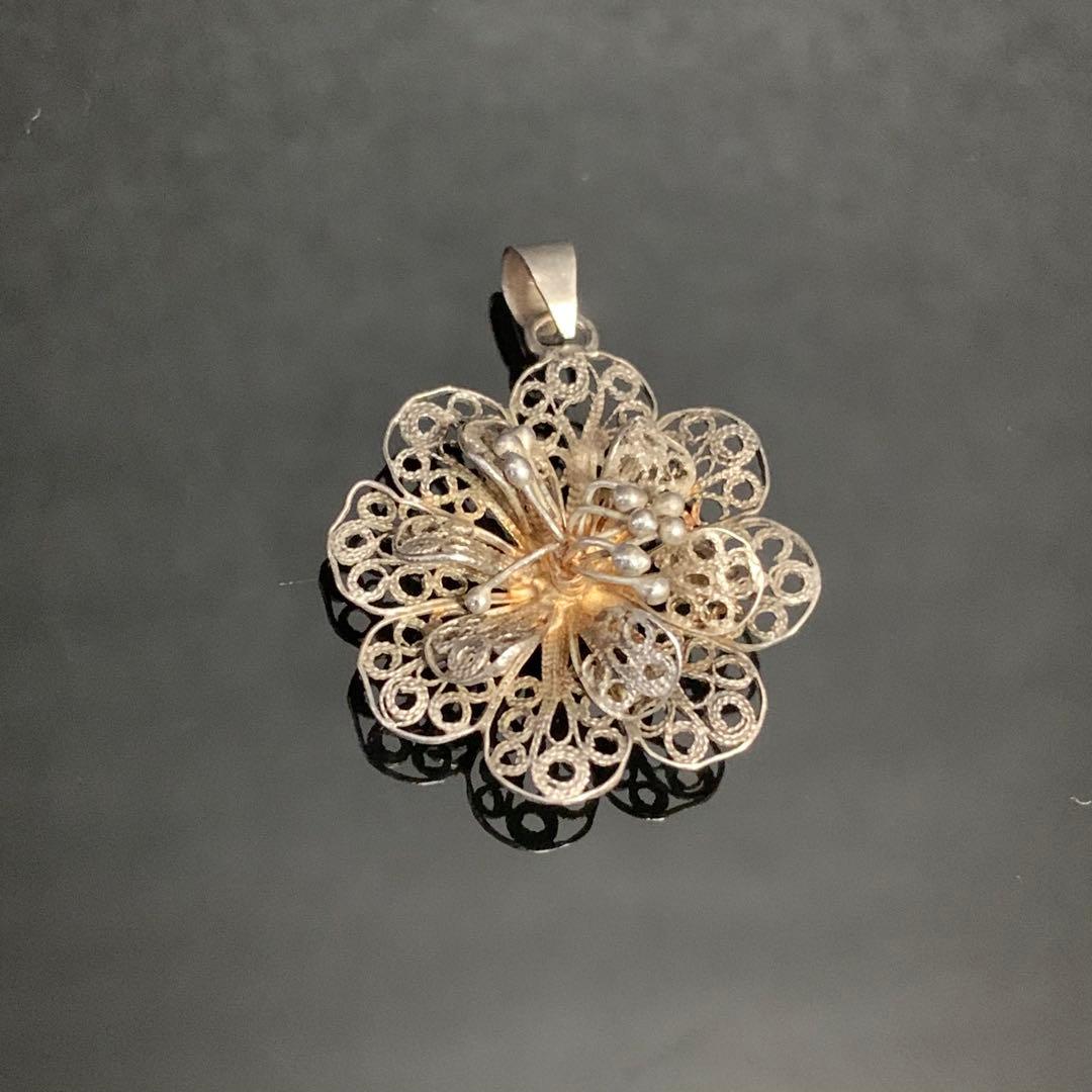アンティーク ︎silver925フィリグリーフラワーペンダントトップ ︎傷や汚れあり