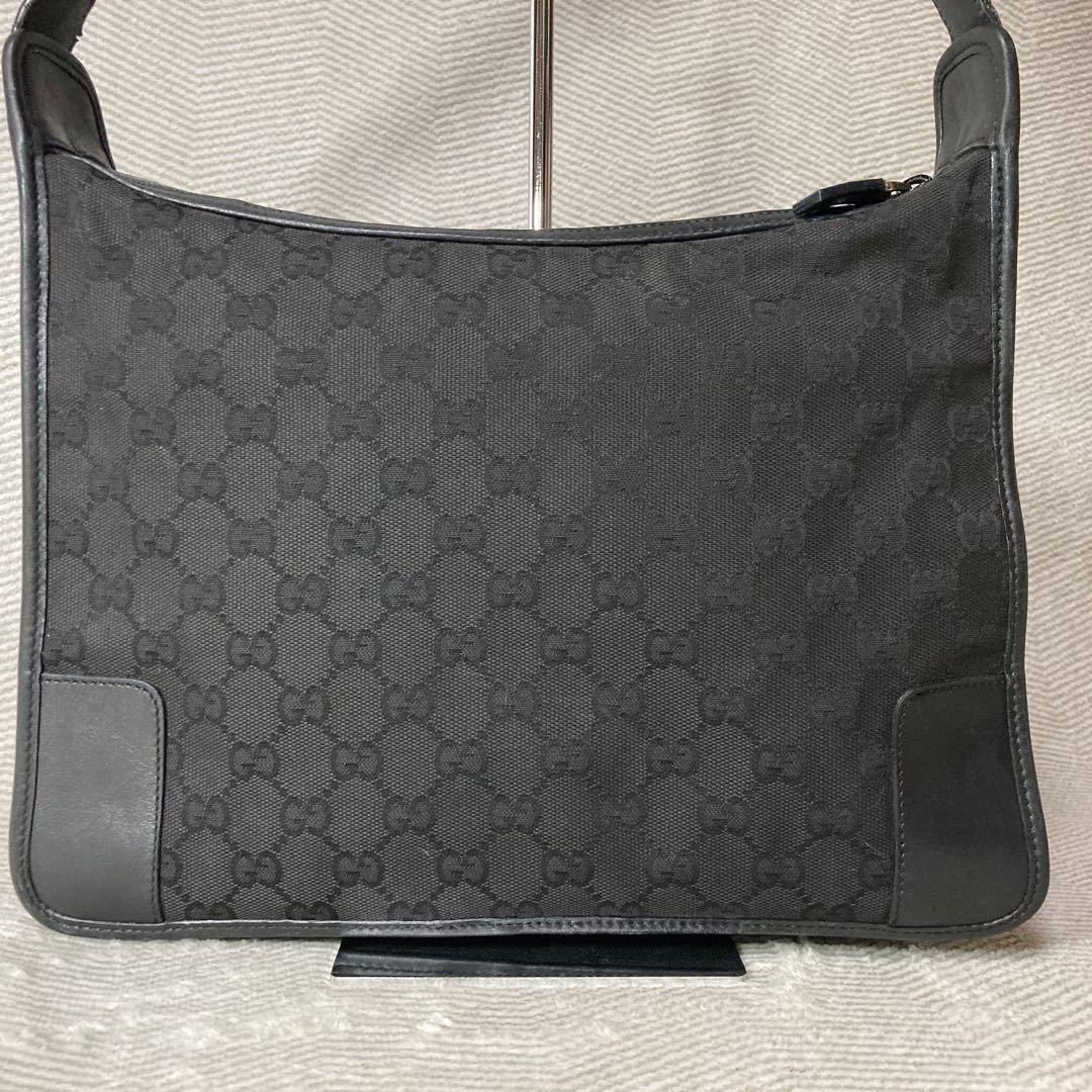 GUCCI ショルダーバッグ GGキャンバス ブラック レザー キャンバス 画像5