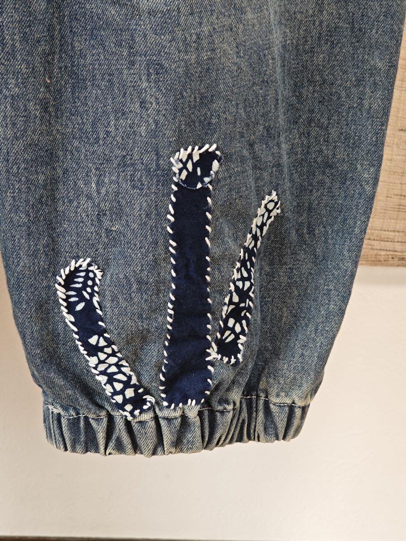 リメーク 色々古布 刺繍 パッチワーク 刺し子 サロペットパンツ