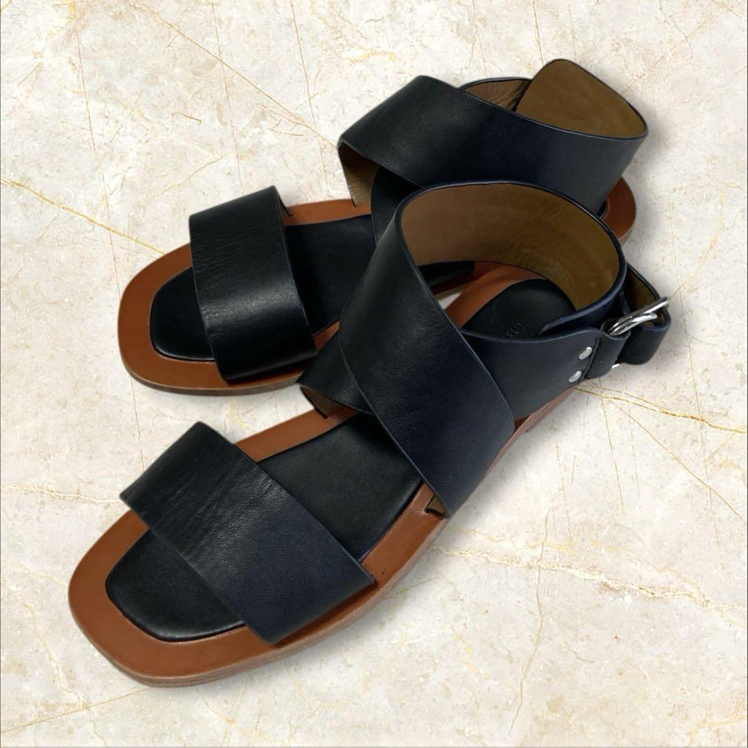TODAYFULレザー フラットベルトサンダル シルバー金具 38