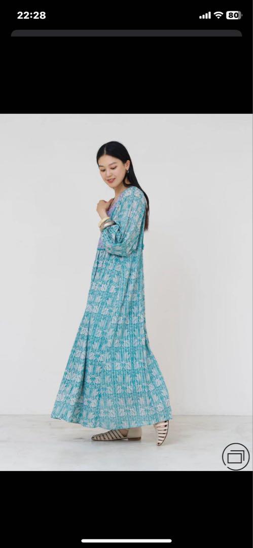 タイ古式　民族衣装風　刺繍入りビジューマキシリボンドレス