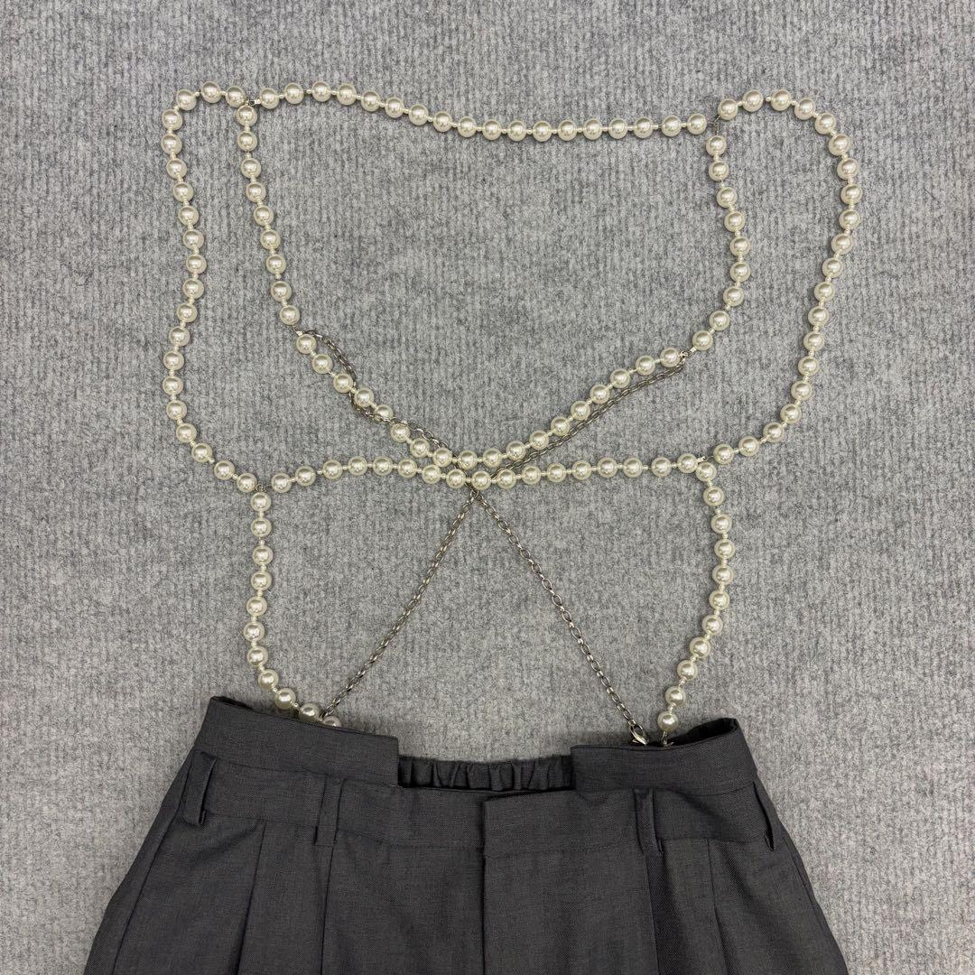 美品 AMERI DROP PEARL SUSPENDER PANTS Mグレー