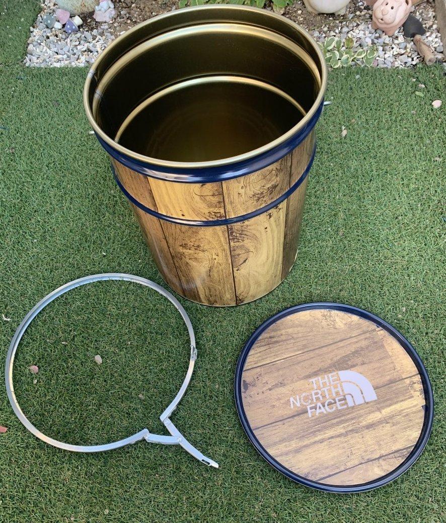 オープンペール缶 20L　リメイクウッド仕上げ　薪入れ　テーブルチェア　焚火缶