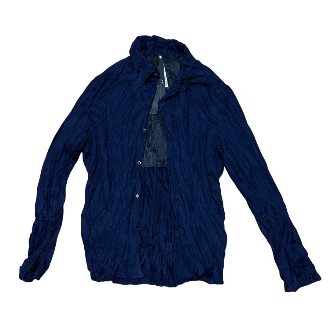 メンズ　wjk ダブルジェーケー　シャツ　レギュラーカラー　シワ加工　紺色　L