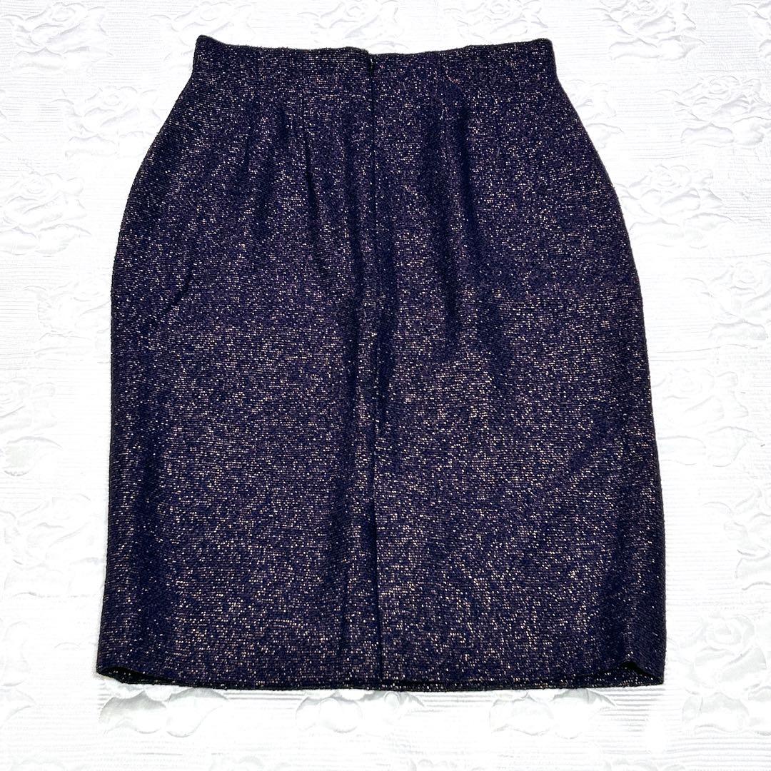 【美品】Christian Dior タイトスカート パープル ゴールドラメ L