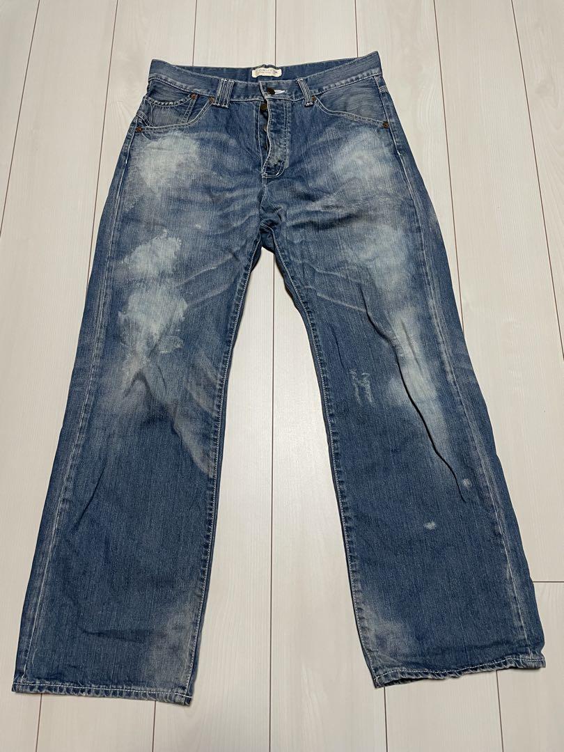 TOMMY ブルーワイドレッグデニム☆ダメージ加工あり☆