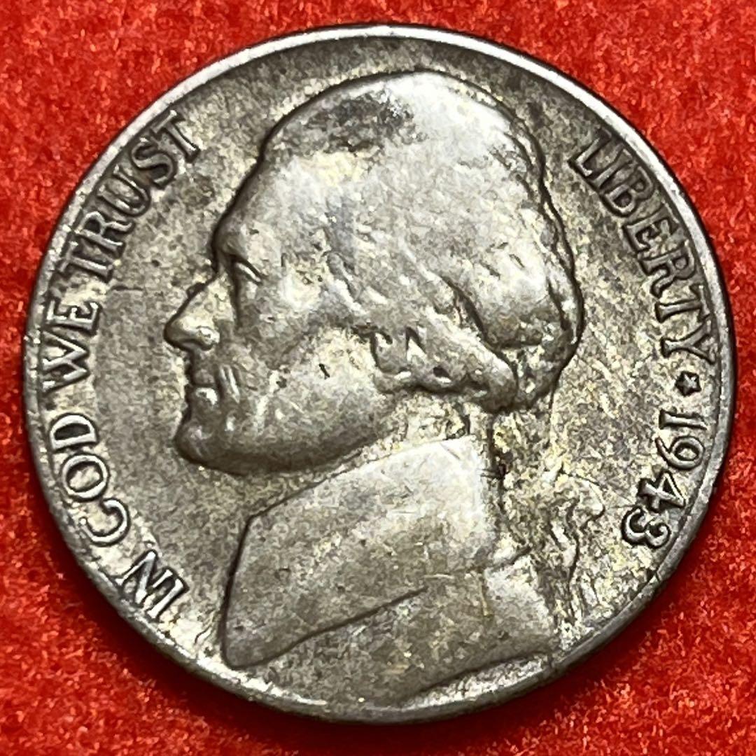 銀貨】ウォータイムニッケルアメリカジェファーソン 5セント1945 P