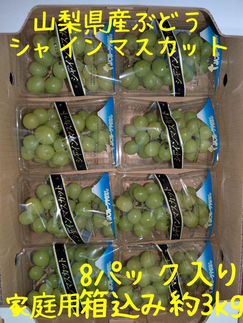山梨県産ぶどう　シャインマスカット8パック入り箱込み約3kg