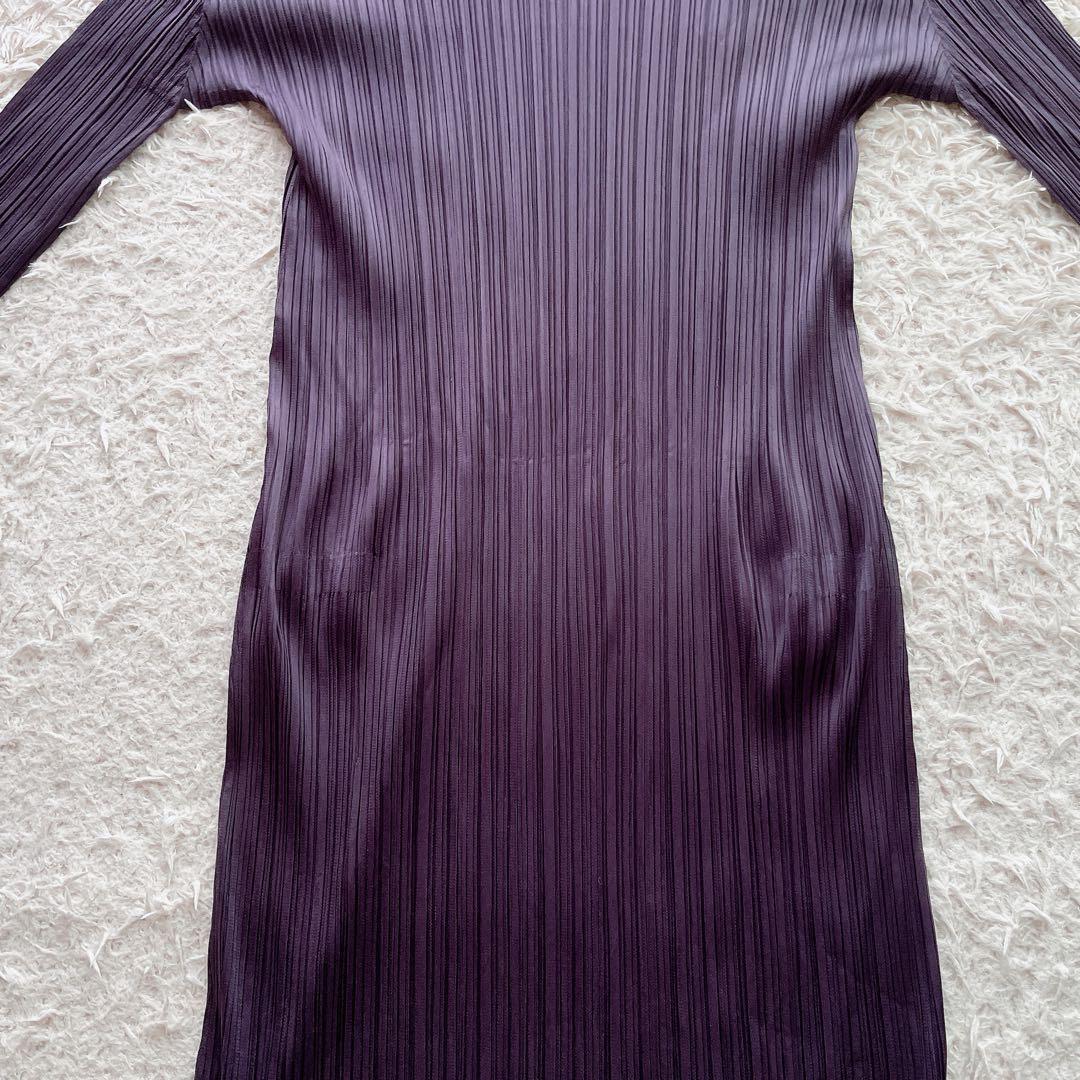 プリーツプリーズ ロングワンピース マキシ丈 長袖 パープル 3サイズ プリーツプリーズ ロングワンピース マキシ丈 長袖 パープル 3サイズ