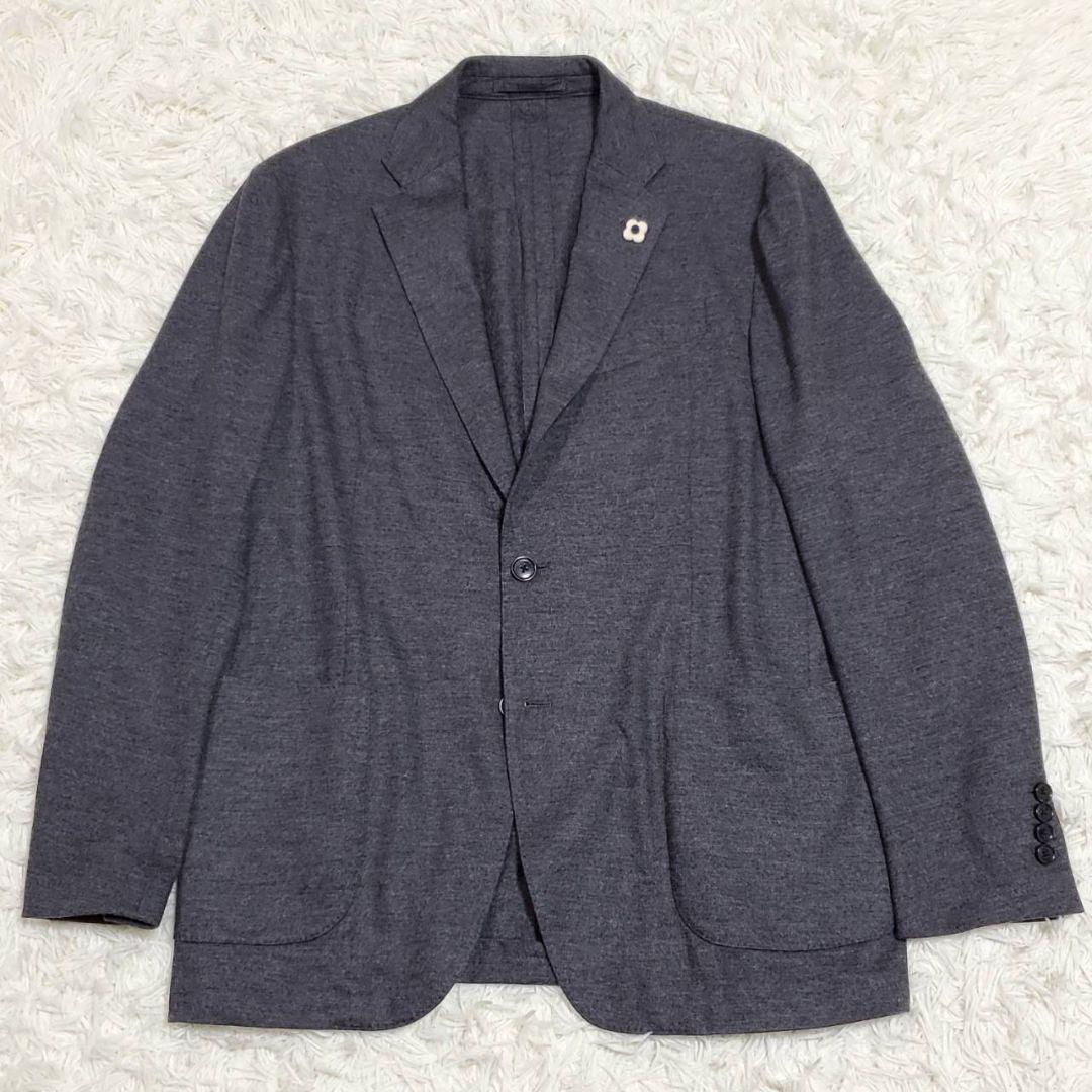 極美品 XL ラルディーニ ウール100 背抜き スーツ グレー ブートニエール