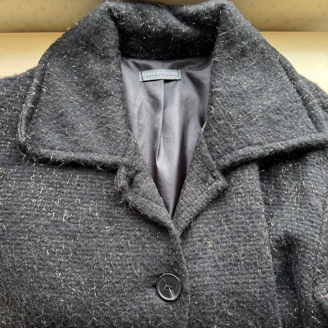 ★美品★イタリア ANNA BASSANI ウールコート 黒 ゴールドラメ ★美品★イタリア ANNA BASSANI ウールコート 黒 ゴールドラメ