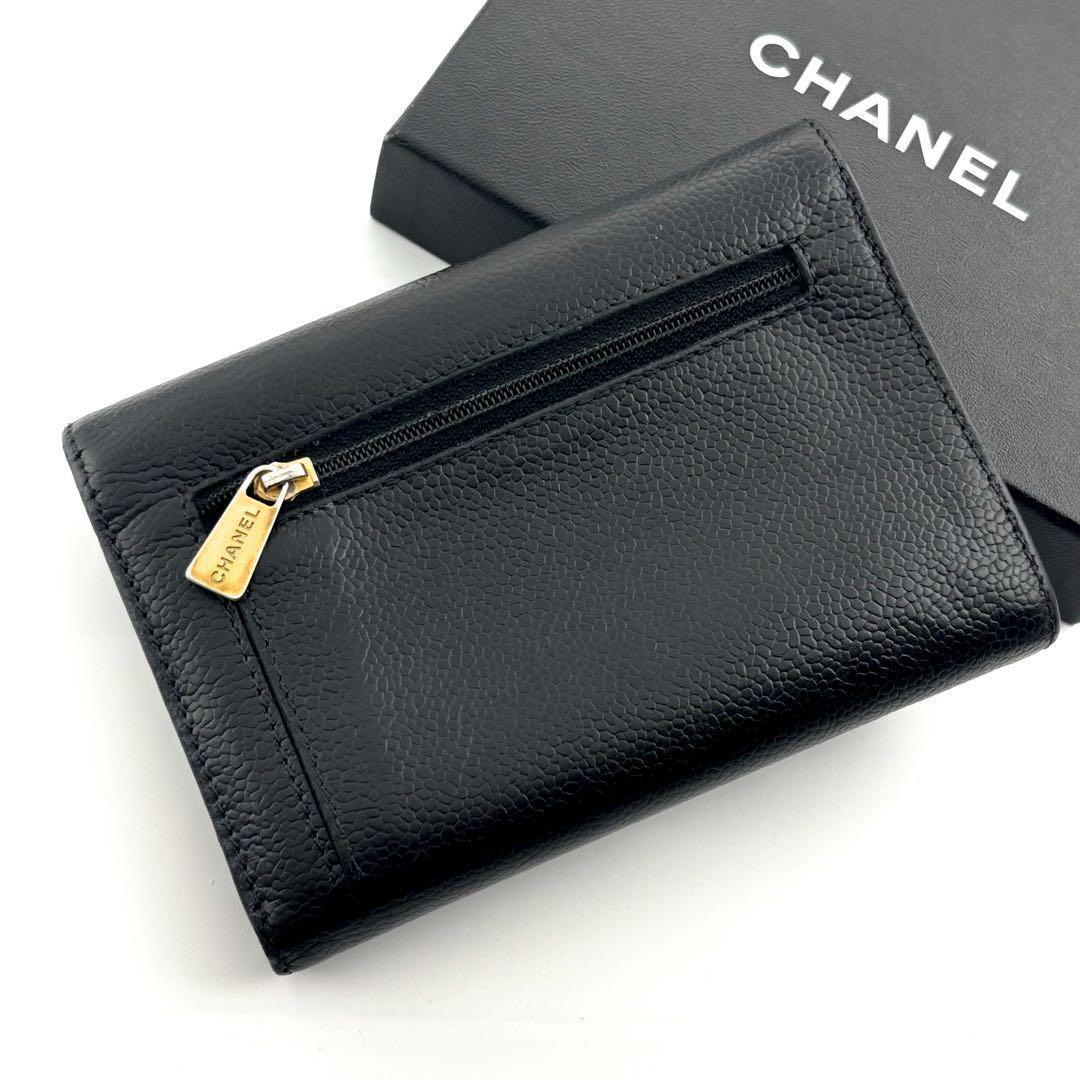 【超極美品】シャネル ココステッチ デカココ キャビア ミディアム 財布 極美品✨】シャネル 財布 ココステッチ デカココ キャビア 三
