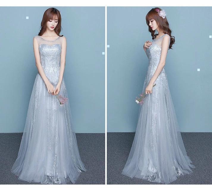 パーティードレス グレー エレガント ロング ラメ 結婚式 韓国 パーティードレス 結婚式 お呼ばれドレス 袖あり ラメ チュール
