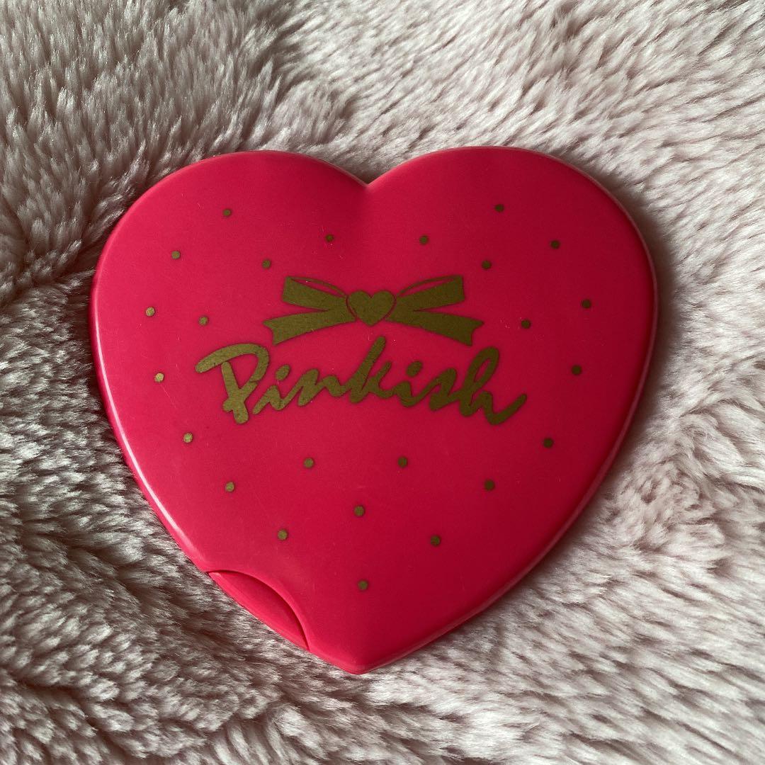 美品 お値下げ Pinkish ハート型ブラシ入りコンパクトミラー