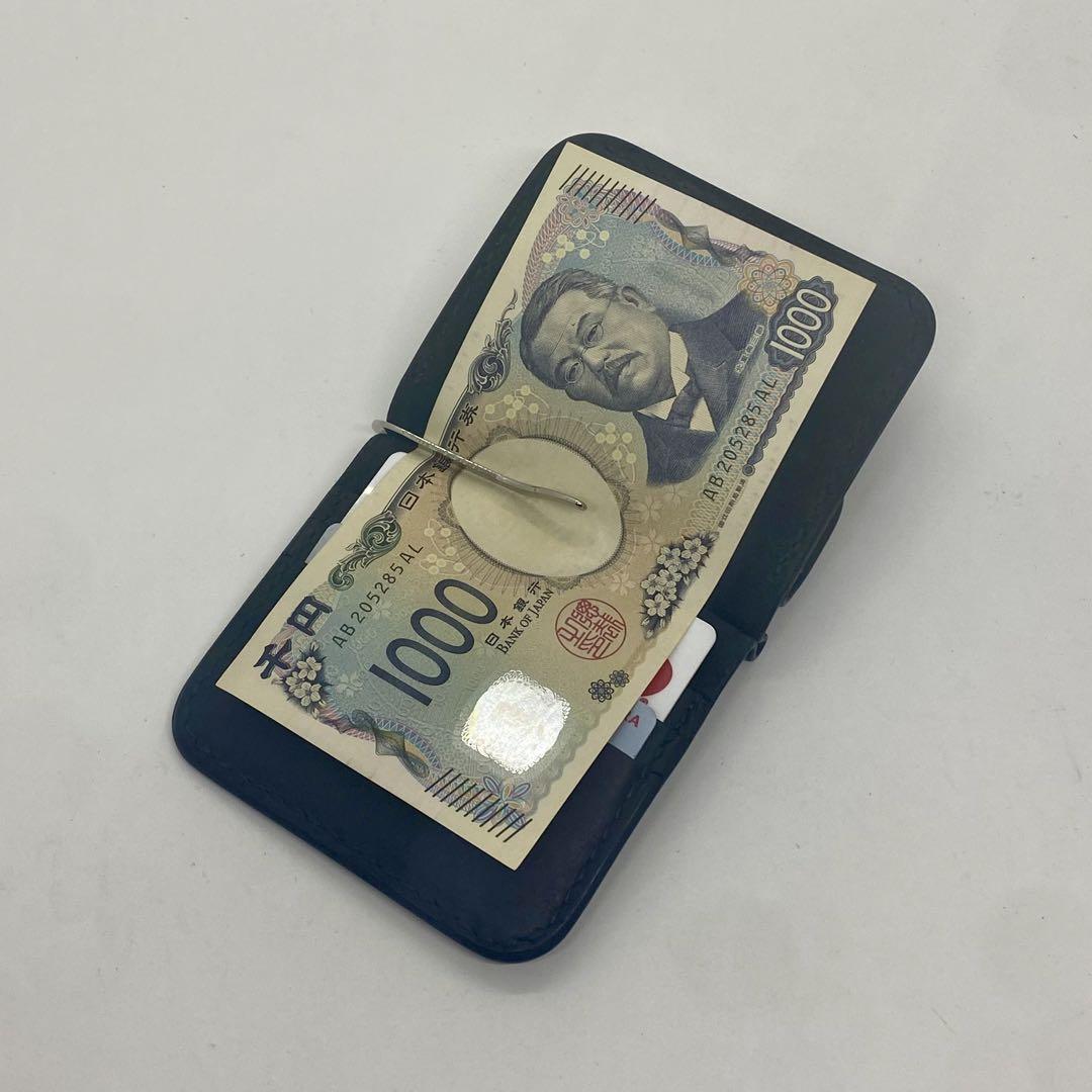 ‼️SALE‼️マネークリップ　ショート財布　オーバルナバホコンチョ　黒　ブラック 本革マネークリップ ショート財布 オーバルターコイズコンチョ