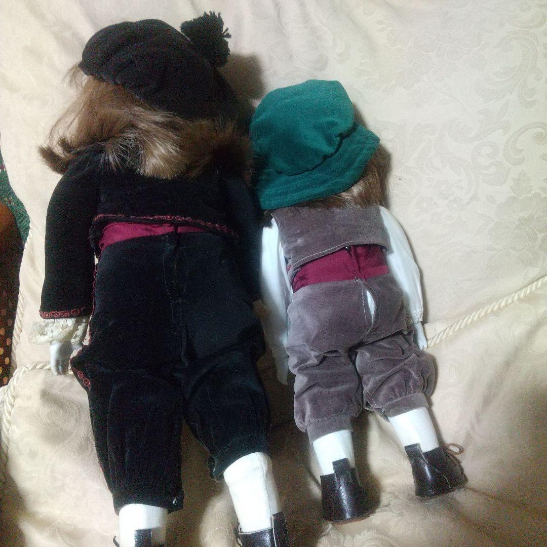 ビクスドール 陶器のアンティークドール２人【サンキョー　クローデイ】ゼンマイ１本