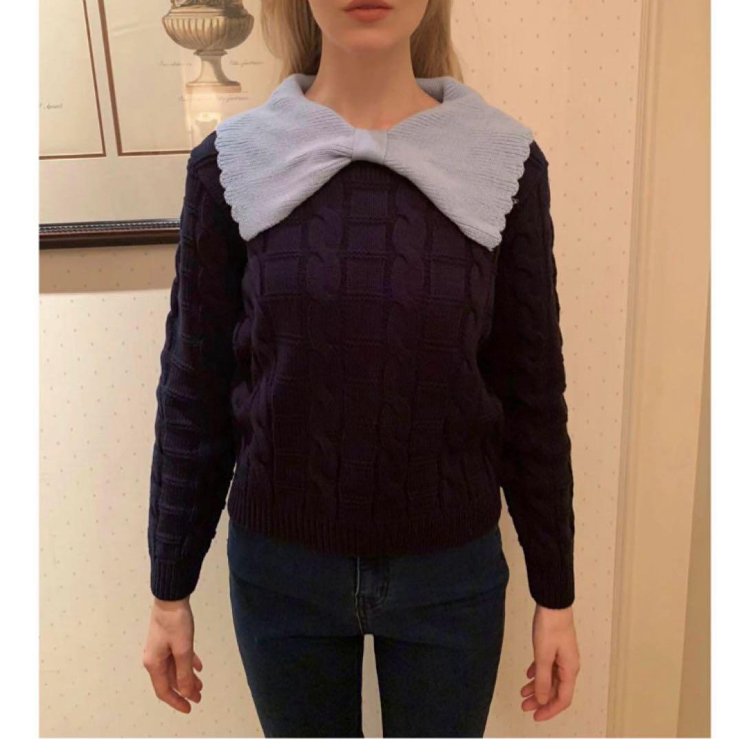 epine big ribbon collar knit navy blue