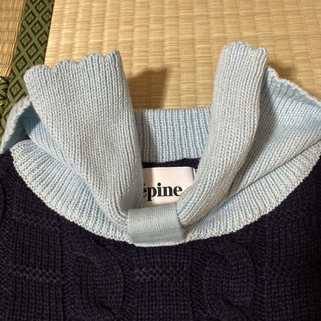 epine big ribbon collar knit navy blue