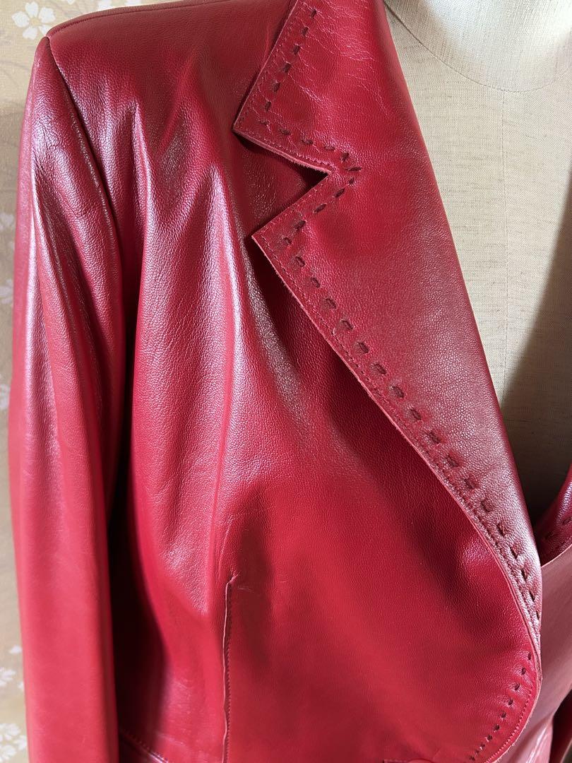 美品バルマン　BALMAIN 赤 羊革 レザー ボタン付きジャケット
