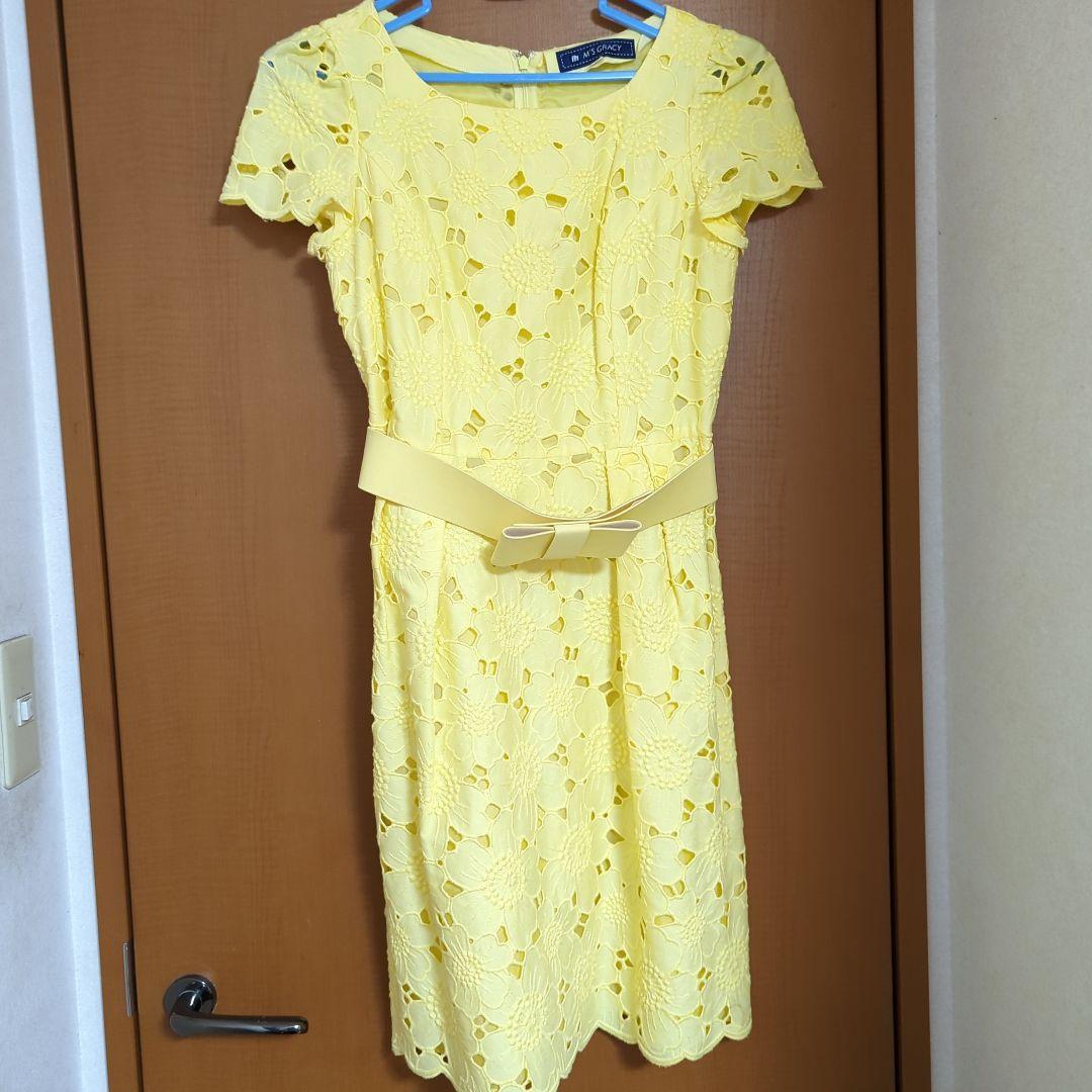 エムズグレイシー◆M'S GRACY◆レースワンピースイエロー黄色 美品】M'S GRACY エムズグレイシー 総レースイエロー ワンピース