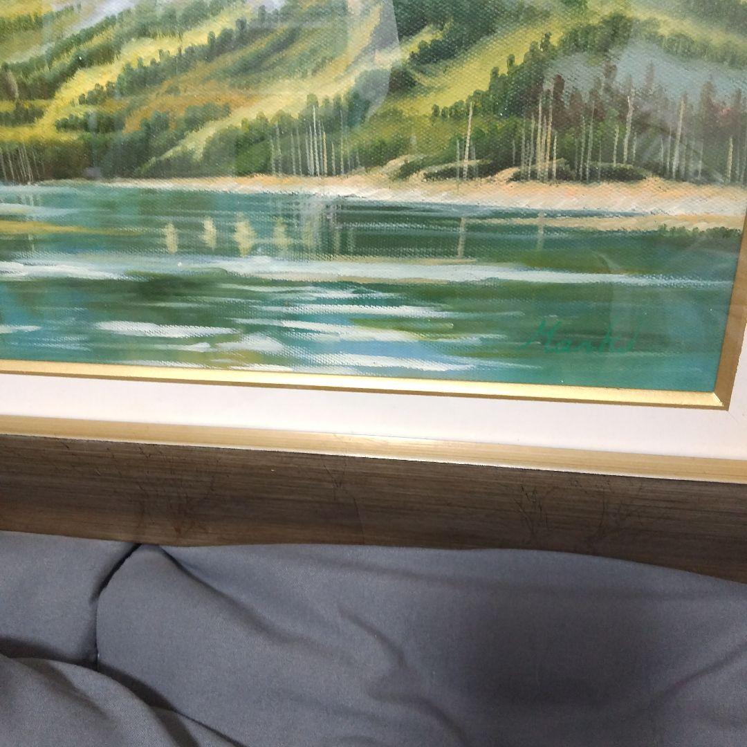 真作油彩画湖のある風景