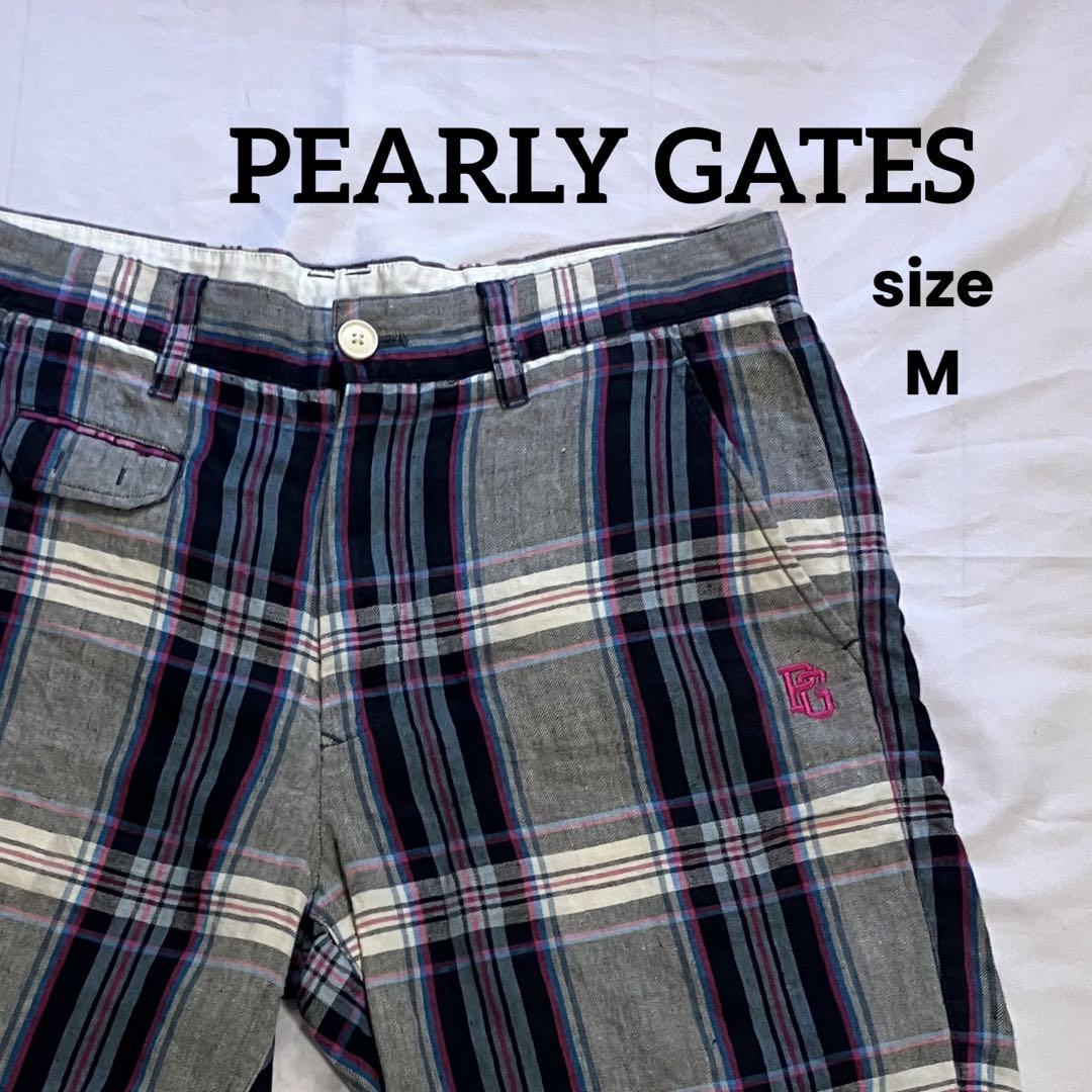 ⭐️PEARLY GATES チェック柄ハーフパンツ リネン麻100% sizeM