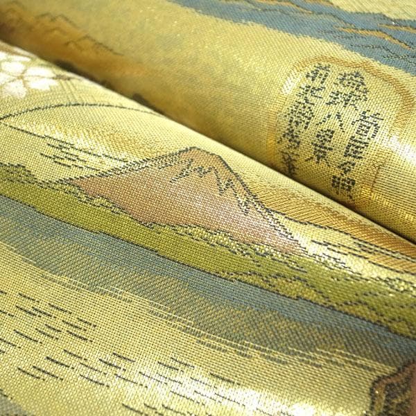 袋帯 京都 西陣 ゴールド 古典 風景図 桜 鶴 金糸 全通 中古 kp2013 袋帯 京都 西陣 ゴールド 古典 風景図 桜 鶴 金糸 全通 中古 kp2013
